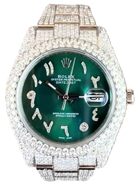 Rolex Datejust II Iced-Out 19.00 Cts VS1 Diamond Quality Green Dial