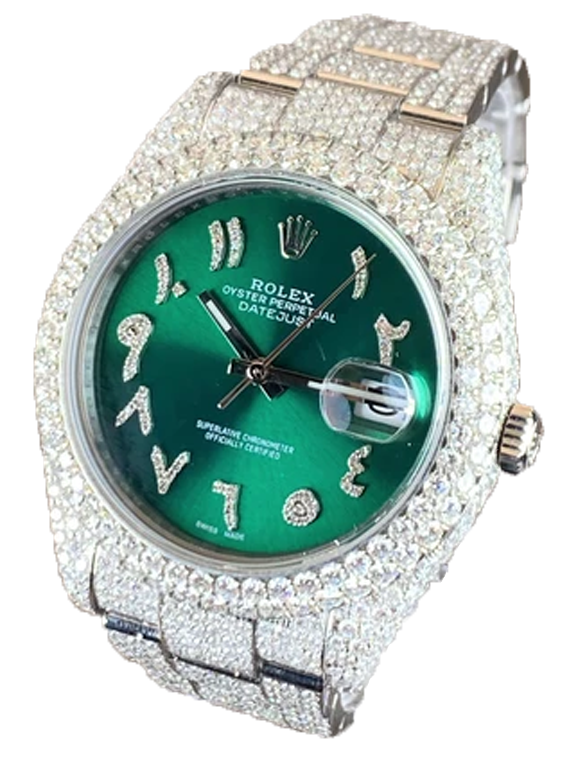 Rolex Datejust II Iced-Out 19.00 Cts VS1 Diamond Quality Green Dial
