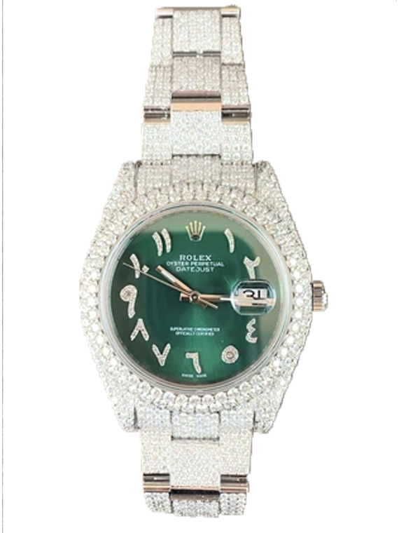 Rolex Datejust II Iced-Out 19.00 Cts VS1 Diamond Quality Green Dial