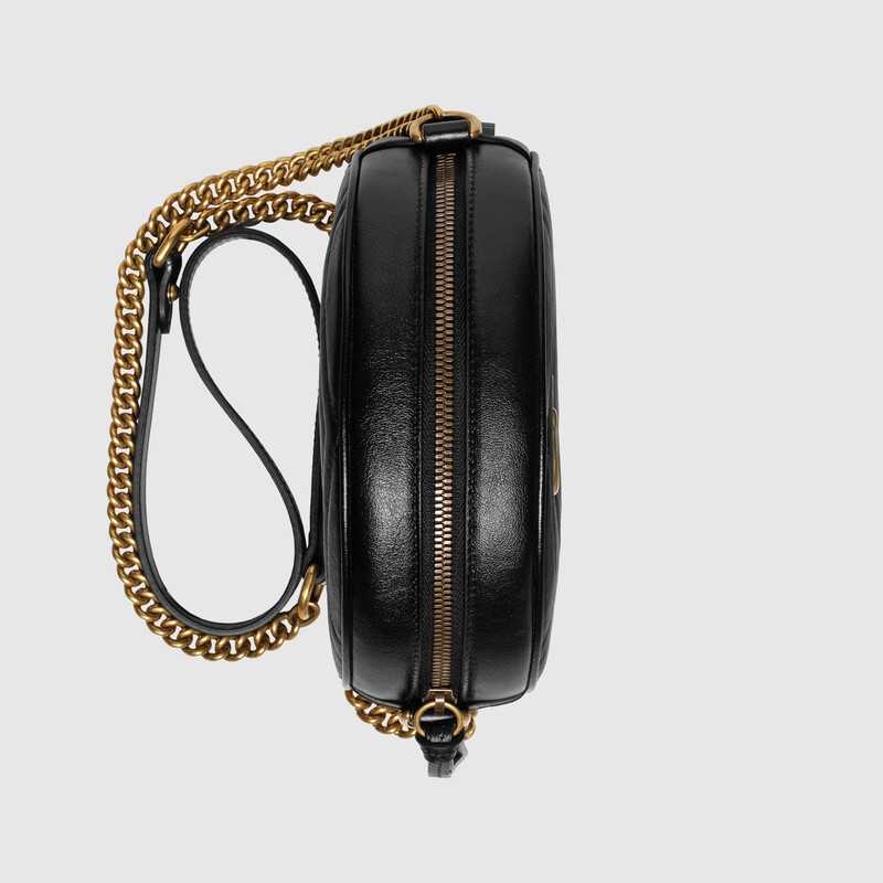 Gucci GG Marmont Mini Round Shoulder Bag Black Leather