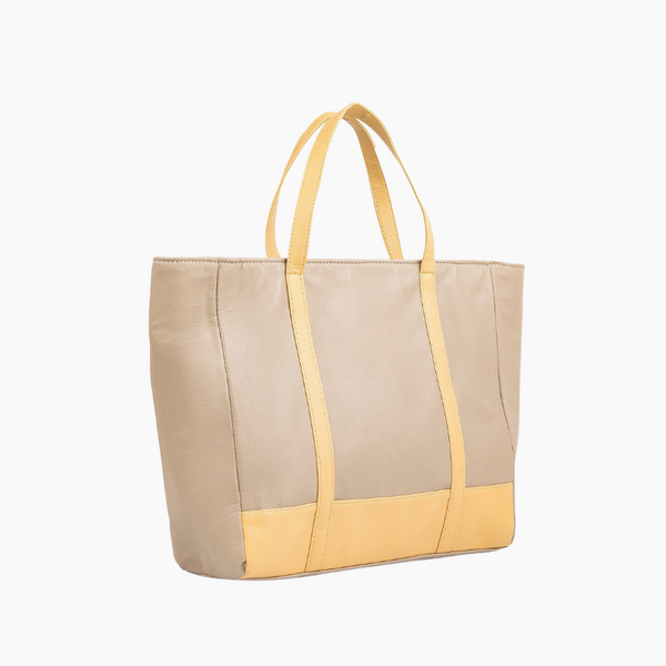 Exclusu Classic Beige Tote Bag with Yellow Accents