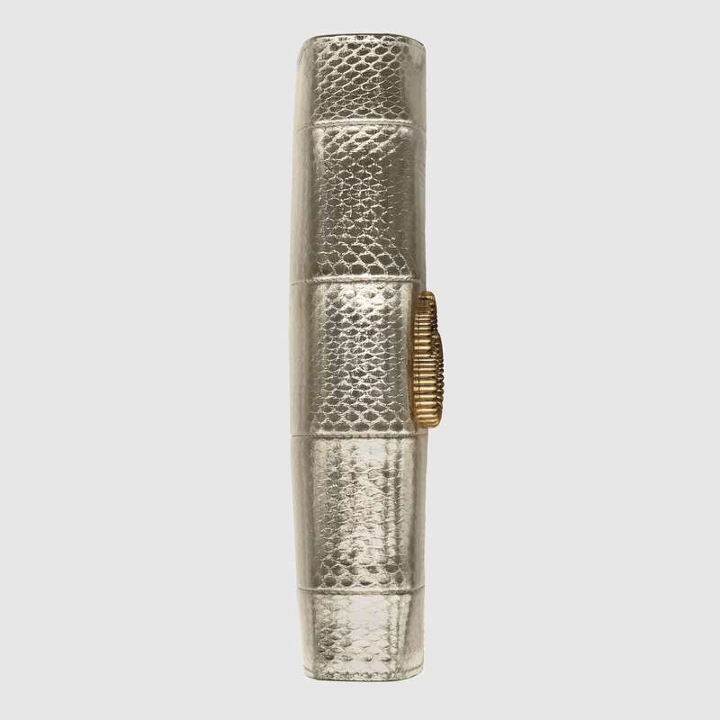 Gucci Broadway Snakeskin Clutch with Double G Silver Snakeskin