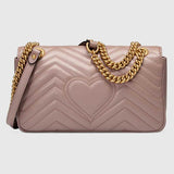 Gucci GG Marmont Matelassé Shoulder Bag Dusty Pink Chevron Leather