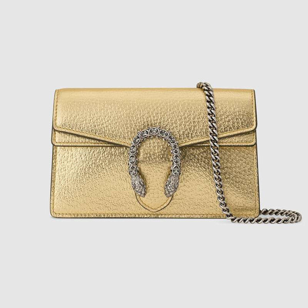 Gucci Dionysus Super Mini Bag Gold Lamé Leather