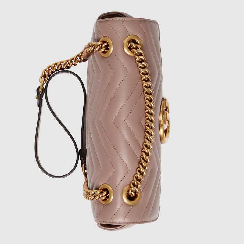 Gucci GG Marmont Matelassé Shoulder Bag Dusty Pink Chevron Leather
